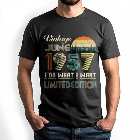 NetecomVintage June 1957 T-Shirt, Retro Style Birthday Tee for Men, Meaningful Birthday Gift for June Born