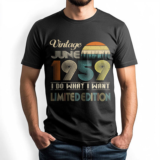NetecomVintage June 1959 T-Shirt, Retro Style Birthday Tee for Men, Meaningful Birthday Gift for June Born