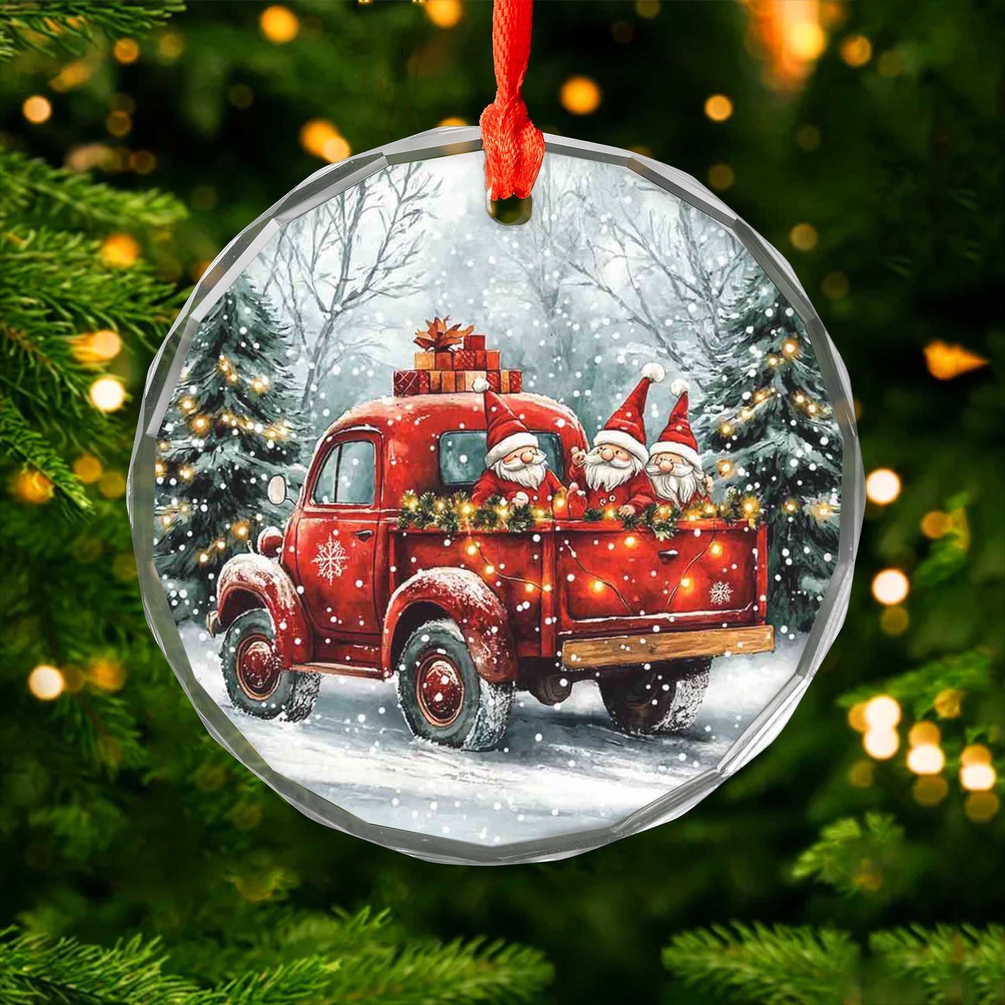 Netecom Santa Claus in Red Truck Glass Ornament – Festive Christmas Tree Decoration, 3-Inch Holiday Keepsake