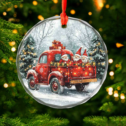 Netecom Santa Claus in Red Truck Glass Ornament – Festive Christmas Tree Decoration, 3-Inch Holiday Keepsake