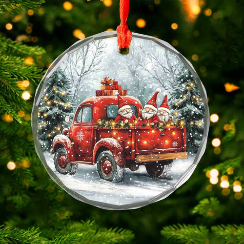 Netecom Santa Claus in Red Truck Glass Ornament – Festive Christmas Tree Decoration, 3-Inch Holiday Keepsake