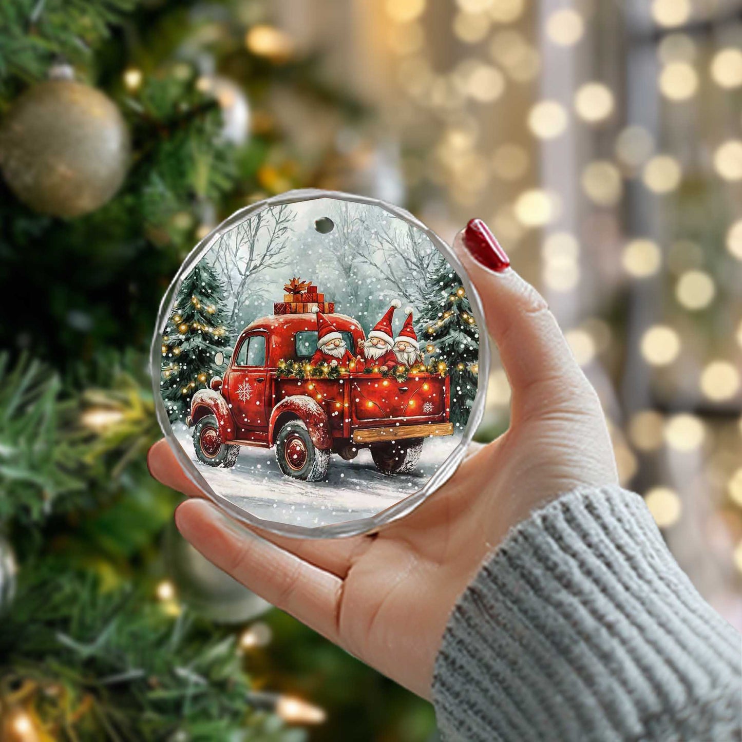 Netecom Santa Claus in Red Truck Glass Ornament – Festive Christmas Tree Decoration, 3-Inch Holiday Keepsake