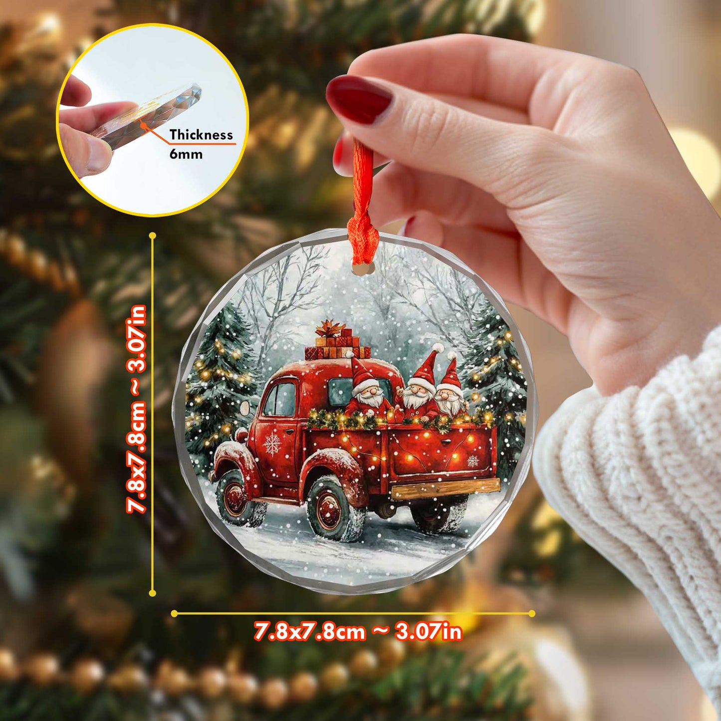 Netecom Santa Claus in Red Truck Glass Ornament – Festive Christmas Tree Decoration, 3-Inch Holiday Keepsake