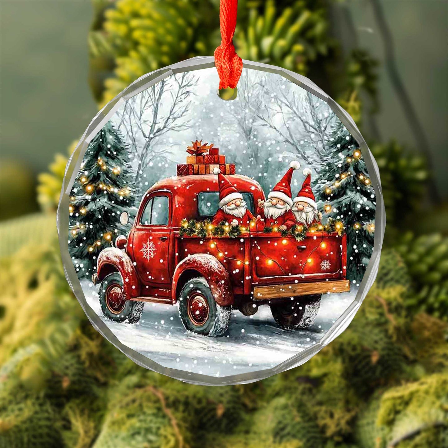 Netecom Santa Claus in Red Truck Glass Ornament – Festive Christmas Tree Decoration, 3-Inch Holiday Keepsake