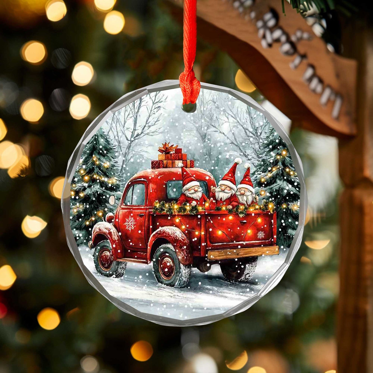 Netecom Santa Claus in Red Truck Glass Ornament – Festive Christmas Tree Decoration, 3-Inch Holiday Keepsake