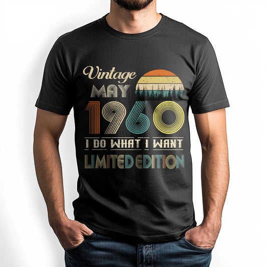 Netecom Vintage May 1960 T-Shirt, Retro Style Birthday Tee for Men, Meaningful Birthday Gift for May Born
