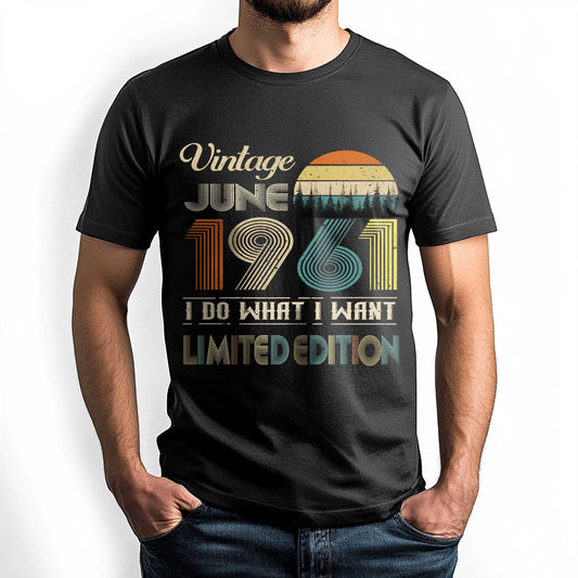 NetecomVintage June 1961 T-Shirt, Retro Style Birthday Tee for Men, Meaningful Birthday Gift for June Born