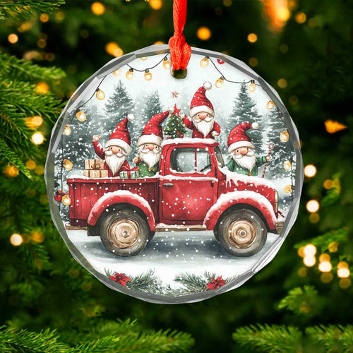 Netecom Santa Claus Red Truck Glass Ornament – Festive Christmas Tree Decoration with Snow and Gifts, 3-Inch Keepsake