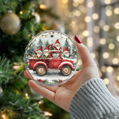 Netecom Santa Claus Red Truck Glass Ornament – Festive Christmas Tree Decoration with Snow and Gifts, 3-Inch Keepsake