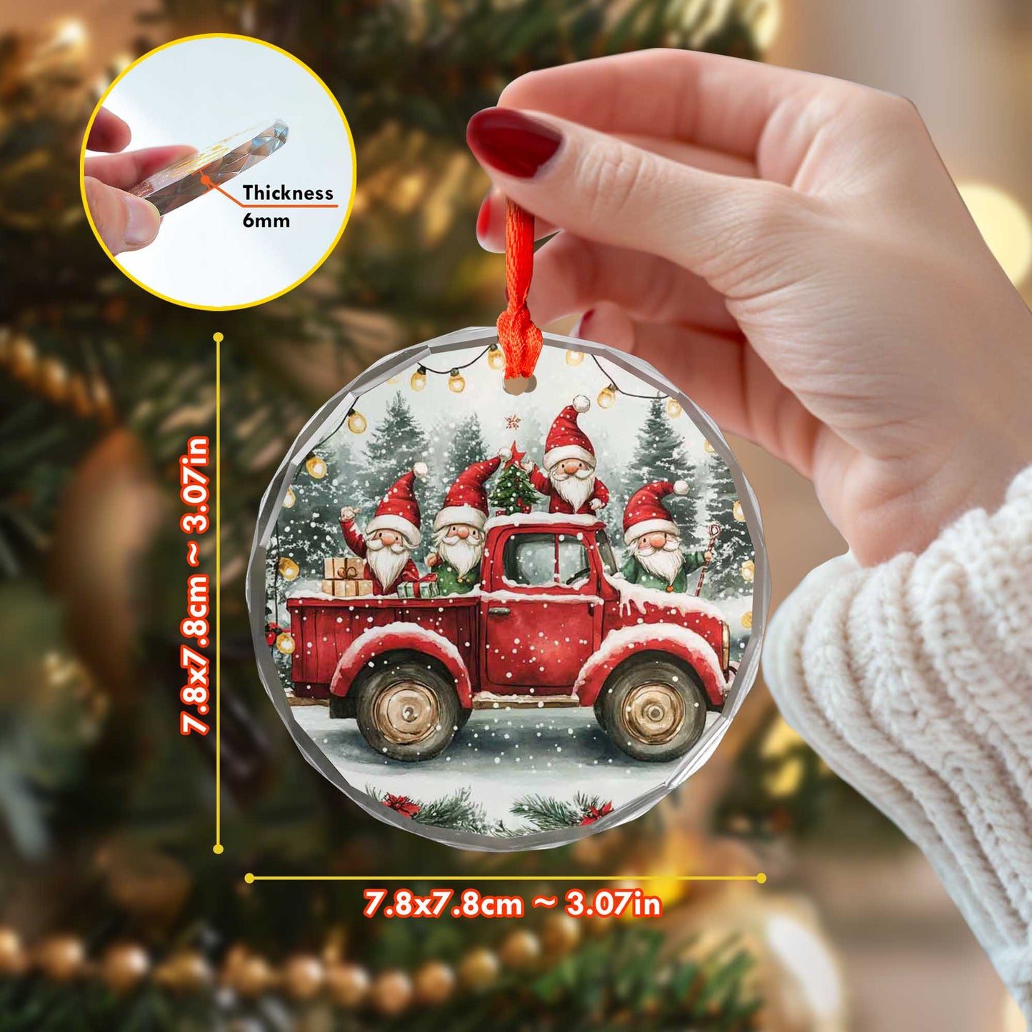 Netecom Santa Claus Red Truck Glass Ornament – Festive Christmas Tree Decoration with Snow and Gifts, 3-Inch Keepsake