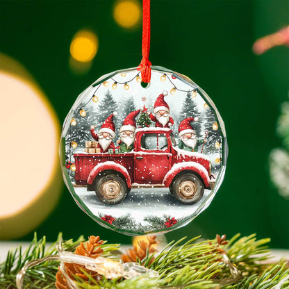 Netecom Santa Claus Red Truck Glass Ornament – Festive Christmas Tree Decoration with Snow and Gifts, 3-Inch Keepsake