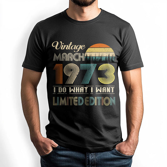 Netecom Vintage March 1973 T-Shirt, Retro Style Birthday Tee for Men, Meaningful Birthday Gift for March Born
