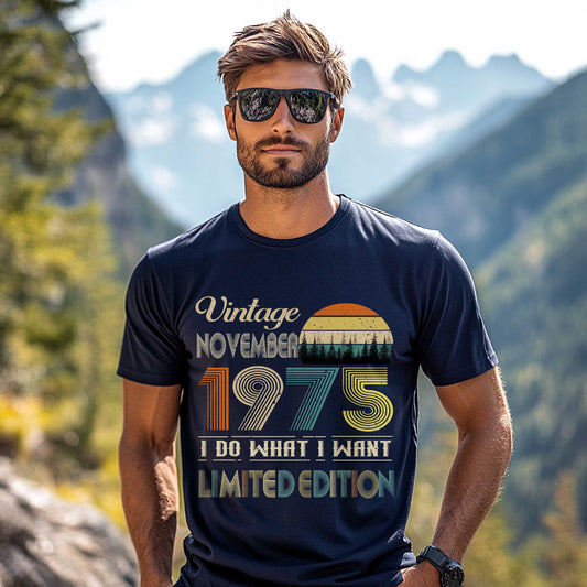 Netecom Vintage November 1975 T-Shirt, Retro Style Birthday Tee for Men, Meaningful Birthday Gift for November Born