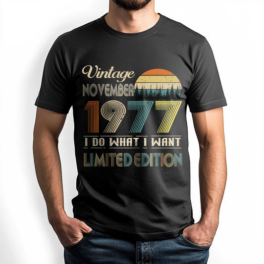 Netecom Vintage November 1977 T-Shirt, Retro Style Birthday Tee for Men, Meaningful Birthday Gift for November Born
