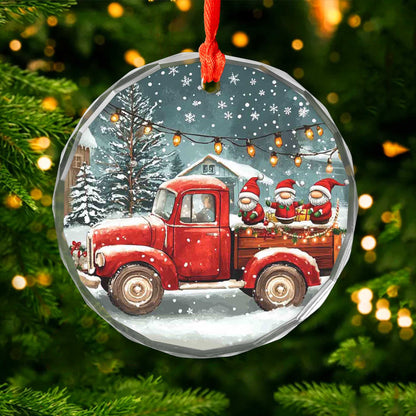 Netecom Santa Claus Red Truck Glass Ornament – Holiday Christmas Tree Decoration with Snow, 3-Inch Keepsake