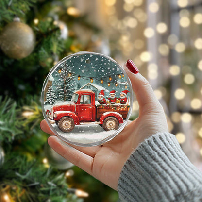 Netecom Santa Claus Red Truck Glass Ornament – Holiday Christmas Tree Decoration with Snow, 3-Inch Keepsake