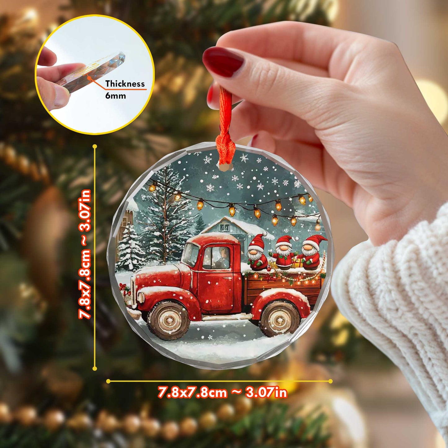 Netecom Santa Claus Red Truck Glass Ornament – Holiday Christmas Tree Decoration with Snow, 3-Inch Keepsake