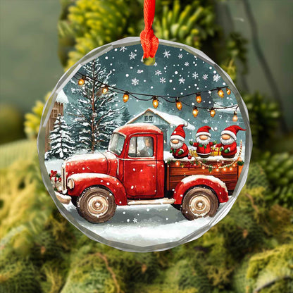 Netecom Santa Claus Red Truck Glass Ornament – Holiday Christmas Tree Decoration with Snow, 3-Inch Keepsake