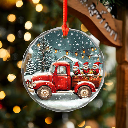 Netecom Santa Claus Red Truck Glass Ornament – Holiday Christmas Tree Decoration with Snow, 3-Inch Keepsake