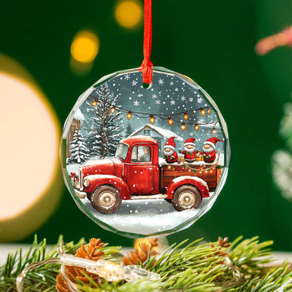 Netecom Santa Claus Red Truck Glass Ornament – Holiday Christmas Tree Decoration with Snow, 3-Inch Keepsake