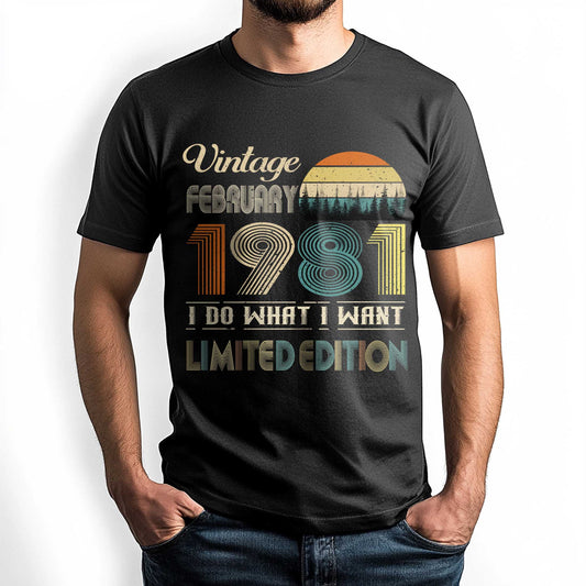 Netecom Vintage February 1981 T-Shirt, I Do What I Want Limited Edition, Retro Graphic Tee, Perfect Birthday Gift for Men