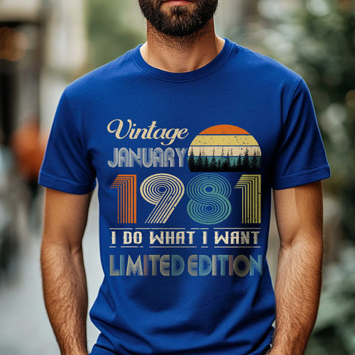 Netecom Vintage January 1981 T-Shirt, I Do What I Want Limited Edition, Retro Graphic Tee, Perfect Birthday Gift for Men