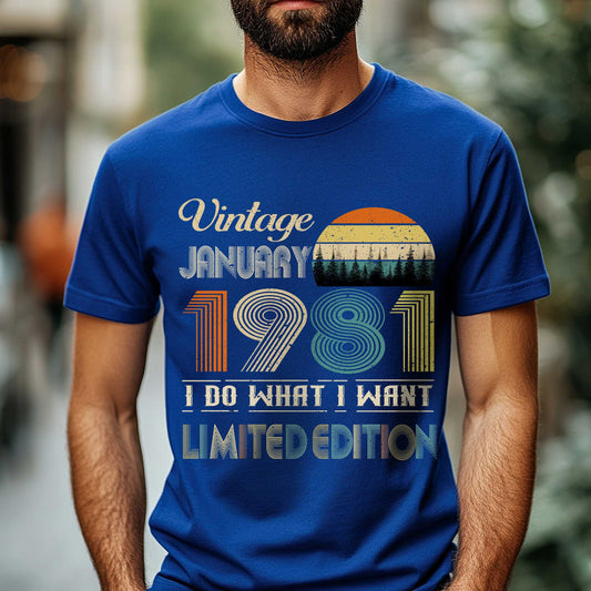 Netecom Vintage January 1981 T-Shirt, I Do What I Want Limited Edition, Retro Graphic Tee, Perfect Birthday Gift for Men