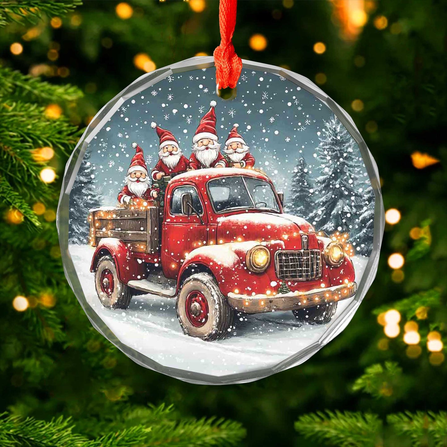 Netecom Santa Claus in Red Truck Glass Ornament – Festive Christmas Tree Decoration, Holiday Keepsake, 3 in