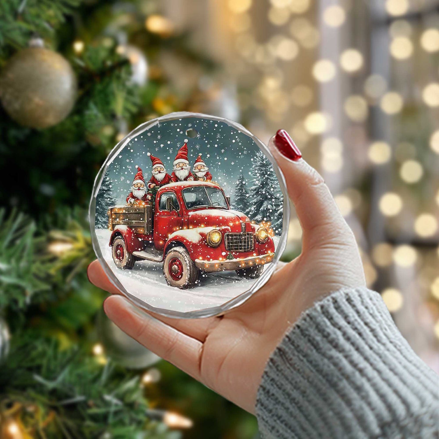 Netecom Santa Claus in Red Truck Glass Ornament – Festive Christmas Tree Decoration, Holiday Keepsake, 3 in