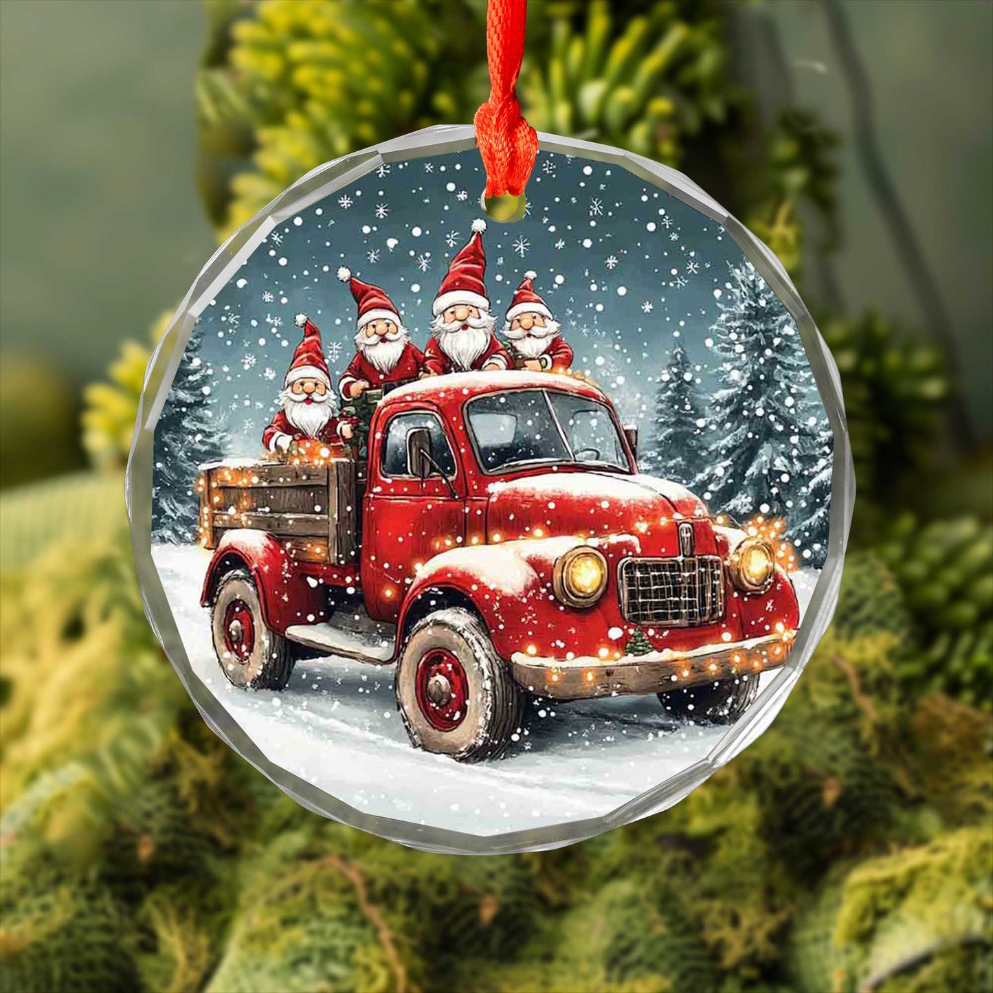 Netecom Santa Claus in Red Truck Glass Ornament – Festive Christmas Tree Decoration, Holiday Keepsake, 3 in
