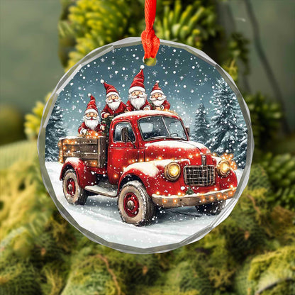 Netecom Santa Claus in Red Truck Glass Ornament – Festive Christmas Tree Decoration, Holiday Keepsake, 3 in