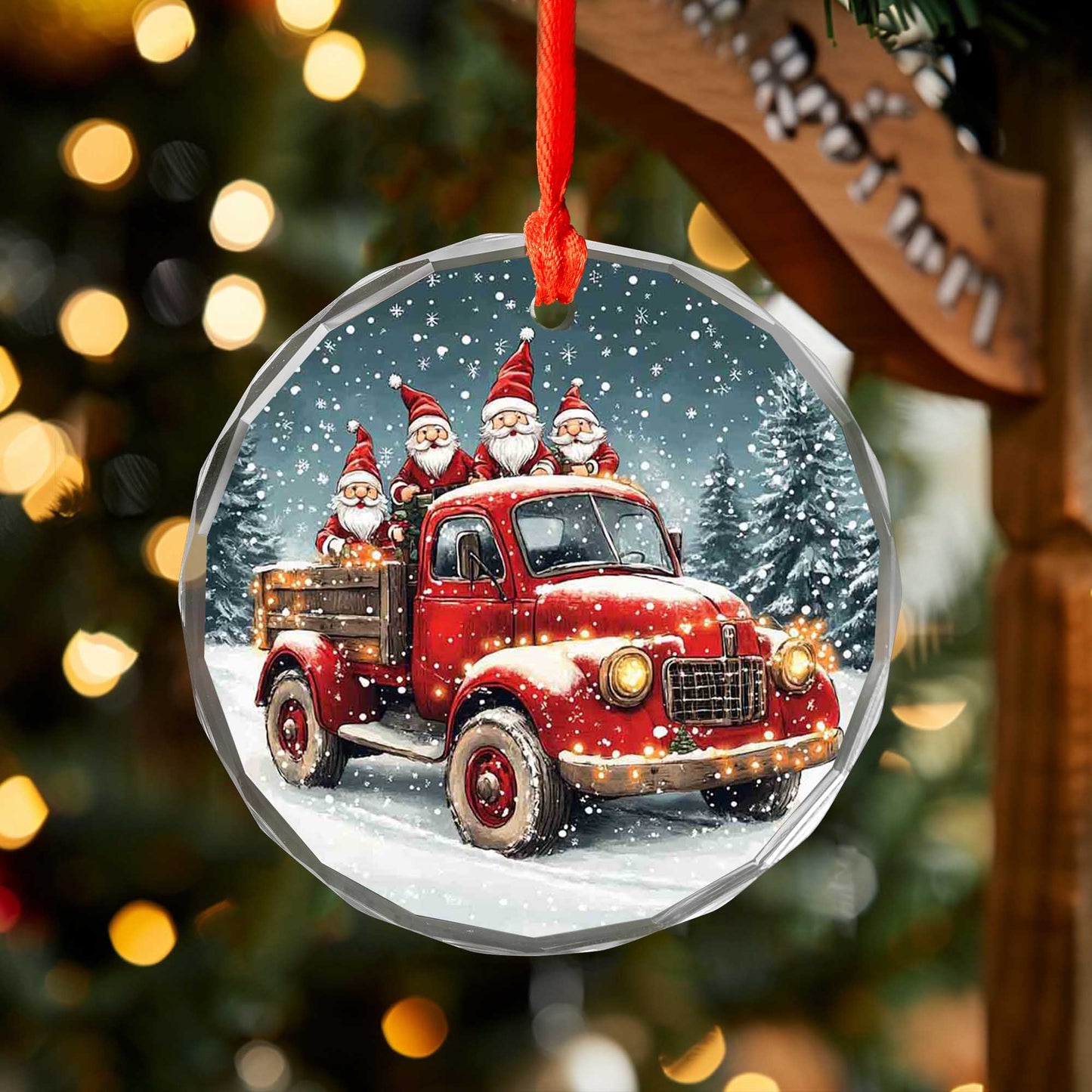 Netecom Santa Claus in Red Truck Glass Ornament – Festive Christmas Tree Decoration, Holiday Keepsake, 3 in