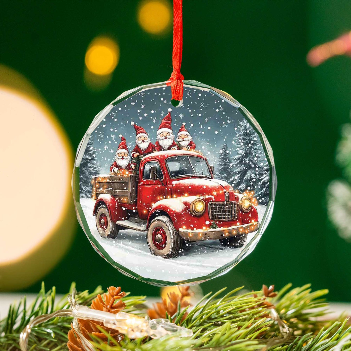 Netecom Santa Claus in Red Truck Glass Ornament – Festive Christmas Tree Decoration, Holiday Keepsake, 3 in
