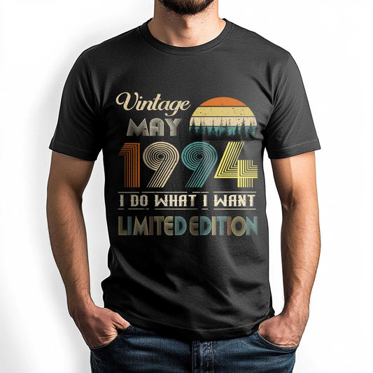 Netecom Vintage May 1994 T-Shirt, Retro Style Birthday Tee for Men, Meaningful Birthday Gift for May Born