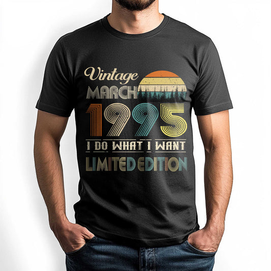 Netecom Vintage March 1995 T-Shirt, Retro Style Birthday Tee for Men, Meaningful Birthday Gift for March Born