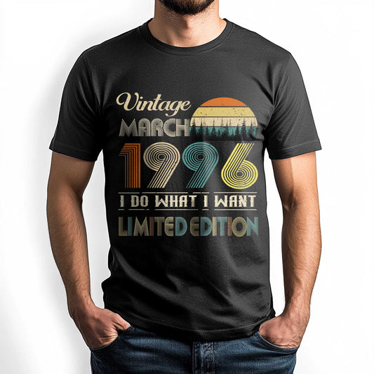 Netecom Vintage March 1996 T-Shirt, Retro Style Birthday Tee for Men, Meaningful Birthday Gift for March Born