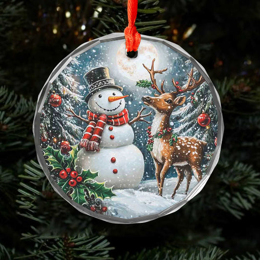 Netecom Snowman & Reindeer Glass Ornament – Christmas Decoration, Perfect Holiday Gift Keepsake, 3 in