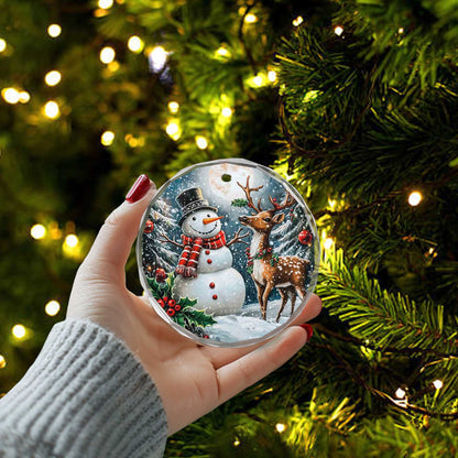 Netecom Snowman & Reindeer Glass Ornament – Christmas Decoration, Perfect Holiday Gift Keepsake, 3 in
