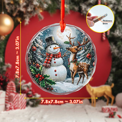 Netecom Snowman & Reindeer Glass Ornament – Christmas Decoration, Perfect Holiday Gift Keepsake, 3 in