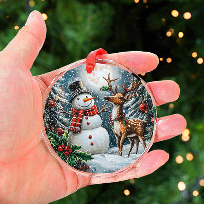 Netecom Snowman & Reindeer Glass Ornament – Christmas Decoration, Perfect Holiday Gift Keepsake, 3 in