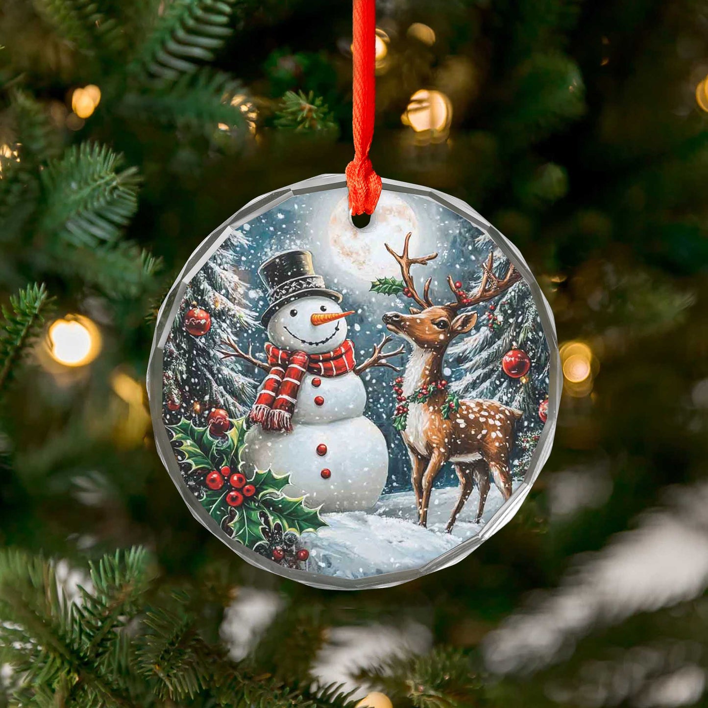 Netecom Snowman & Reindeer Glass Ornament – Christmas Decoration, Perfect Holiday Gift Keepsake, 3 in