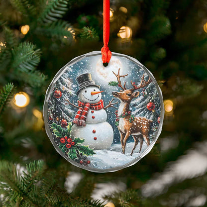 Netecom Snowman & Reindeer Glass Ornament – Christmas Decoration, Perfect Holiday Gift Keepsake, 3 in