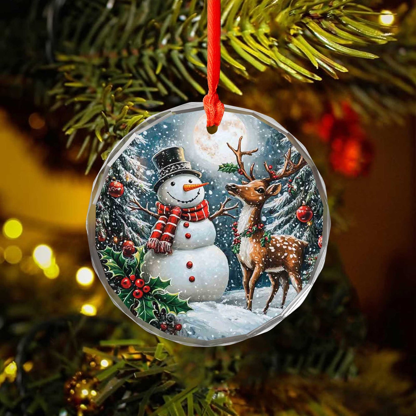 Netecom Snowman & Reindeer Glass Ornament – Christmas Decoration, Perfect Holiday Gift Keepsake, 3 in