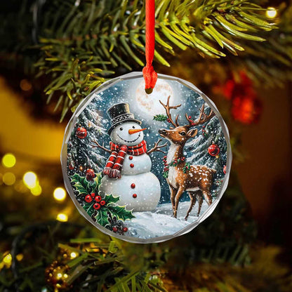 Netecom Snowman & Reindeer Glass Ornament – Christmas Decoration, Perfect Holiday Gift Keepsake, 3 in