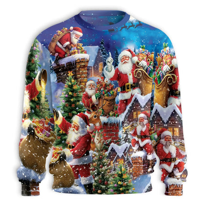 Santa Claus Collage Pattern Sweatshirt, 3D All Over Print Christmas Holiday Crewneck Pullover for Men Women, Santa Lover Gift - Netecom