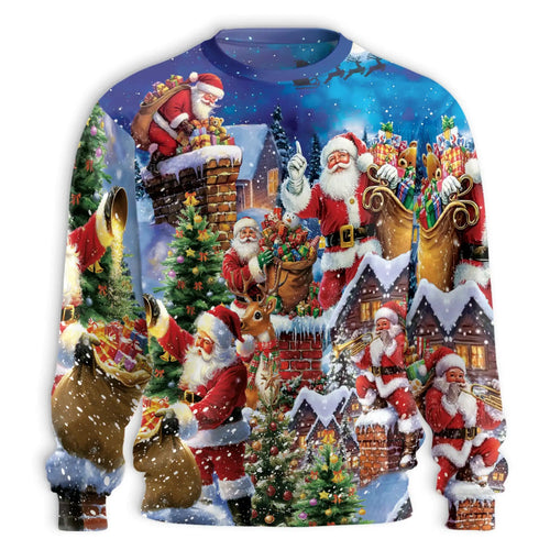 Santa Claus Collage Pattern Sweatshirt, 3D All Over Print Christmas Holiday Crewneck Pullover for Men Women, Santa Lover Gift - Netecom