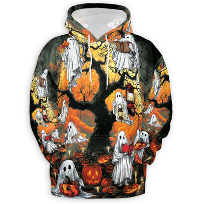 Netecom Ghost Halloween Print Hoodie with Front Pocket, All Over Pumpkins Graphic Sweatshirt Unisex Casual