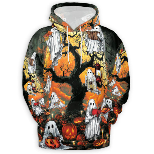 Netecom Ghost Halloween Print Hoodie with Front Pocket, All Over Pumpkins Graphic Sweatshirt Unisex Casual