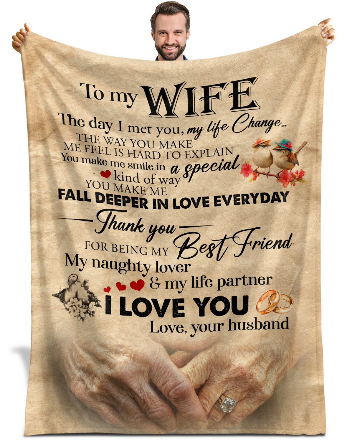 Netecom Personalized To My Wife Blanket from Husband, Custom Love Letter Throw Blanket for Bed, Sofa or Couch, Ultra Soft Warm Gift for Wife’s Birthday, Present for Christmas or Anniversary