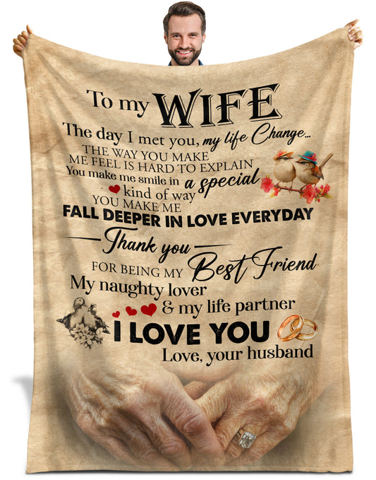 Netecom Personalized To My Wife Blanket from Husband, Custom Love Letter Throw Blanket for Bed, Sofa or Couch, Ultra Soft Warm Gift for Wife’s Birthday, Present for Christmas or Anniversary